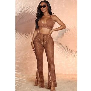 Crochet Beach Pant set in Mocha from GITI ONLINE